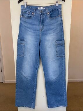 Levi Gold Heritage High Rise Loose Straight Wide Leg Jeans Cargo Pockets Size 8